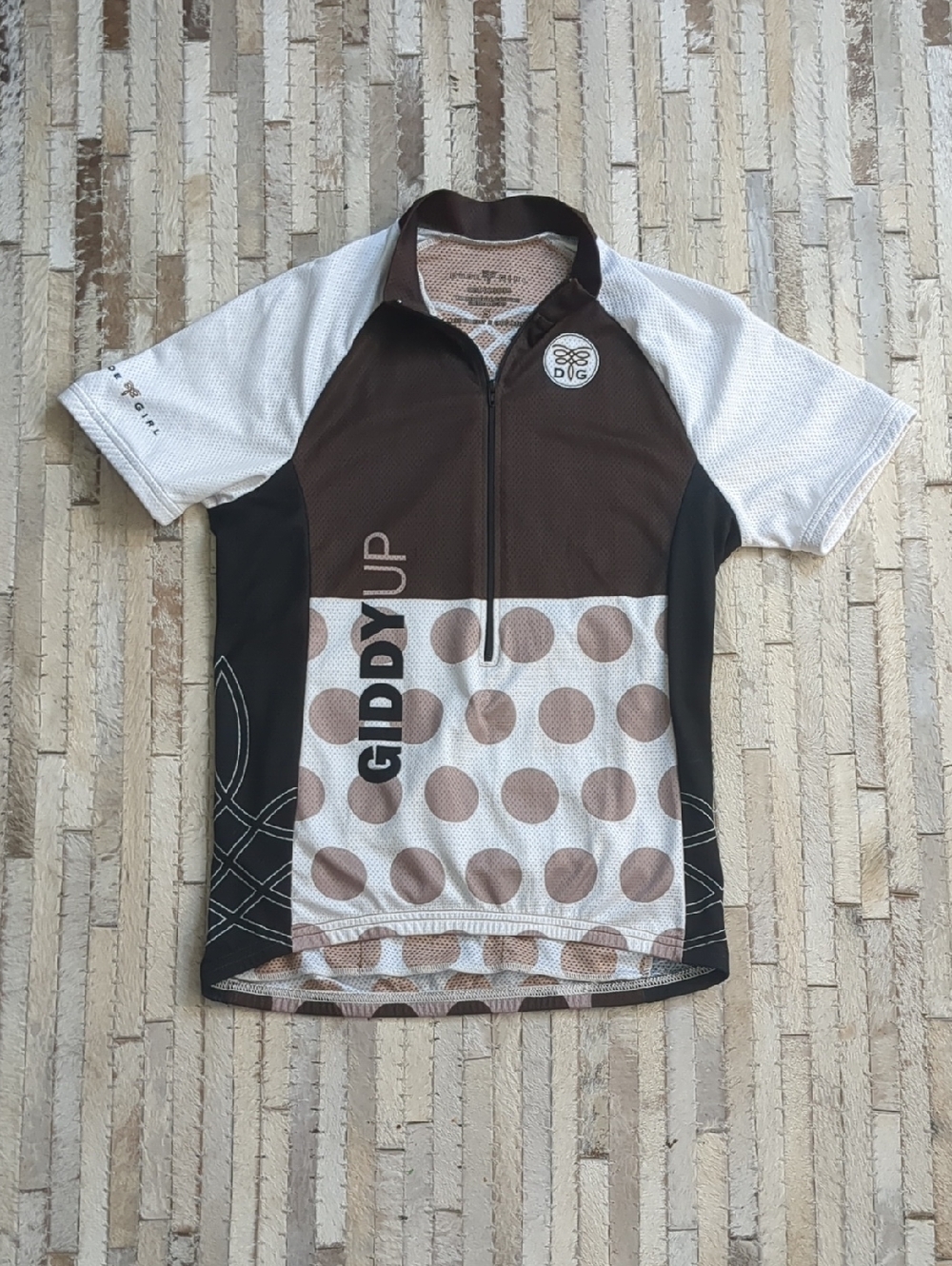 Dude Girl Women's S Giddy Up Brown Polkadot Cycling Jersey
